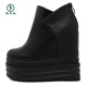 Woodpecker's new genuine leather Martin boots 12 thick-soled wedge short boots ultra-high heels platform women's boots with increased height and velvet naked boots black (heel height 14 cm single mile) 35