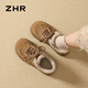 ZHR Birkenstock shoes for women winter short plush casual women's suede cowhide versatile cotton shoes for women EH278B camel 38