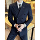 SEPTWOLVES double-breasted striped suit men's suit spring and autumn new trendy business casual slim suit three-piece black suit + trousers + vest 3XL (155-165Jin Jin equals 0.5 kg)