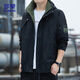Romon Jacket Men's Autumn and Winter Business Casual Soft and Comfortable Executive Windproof Outdoor Sports Hooded Jacket Men's V6 Black 4X