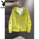 Playboy Spring and Autumn 2025 New Men's Jacket Workwear Hooded Loose Autumn and Winter Velvet Jacket Casual Top Black L Recommended weight 120-135 Jin Jin equals 0.5 kg