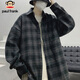 Paul Frank long-sleeved shirt men's spring and autumn Japanese casual plaid shirt men's trendy brand jacket men's dark gray XL