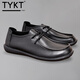 TYKT business casual shoes men's new top layer cowhide British leather shoes men's summer low-top breathable men's shoes TY2964 black 39