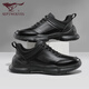 Sieben Wölfe Herrenschuhe Herbst und Winter Neue echte Leder-Freizeitschuhe für Männer mit dicker Sporterschuhen Schicht Schicht Cowhide Weiche und vielseitige Laufschuhe Schwarz 9793 39
