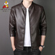 Scarecrow's new leather jacket for men in spring, autumn and winter, fashionable washed solid color slim fit business casual PU leather jacket plus velvet jacket 8802 black plus velvet style XL (recommended 120-140Jin Jin equals 0.5kg)