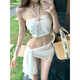 Beautiful swimsuit for women 2025 new super fairy ins sexy pure desire bikini three piece set for seaside vacation white XL weight 116-130