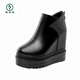 Woodpecker's new genuine leather Martin boots 12 thick-soled wedge short boots ultra-high heels platform women's boots with increased height and velvet naked boots black (heel height 14 cm single mile) 35