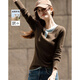 Demana contains fluffy sheep wool, autumn design fake two-piece sweater, color-blocked slim long-sleeved sweater for women