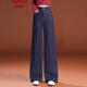 RAJKPOOR Retro High Waist Denim Straight Pants Women's Pants 2025 Autumn New Style This Year's Popular Velvet Wide Leg Long Pants Retro Blue - Pants <Spring and Autumn Style> XL / Recommended 116-125 Jin Jin is equal to 0.5 kg