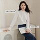 Xiangying French white lace shirt for women 2025 autumn and winter new style half-high collar right shoulder bottoming shirt temperament hollow top Lubai M