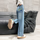 
Wooden wooden house girls' pants children's casual pants jeans spring and autumn clothing medium and large children's loose straight wide-leg pants blue 160