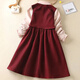 Girls' dress spring and autumn new fashion fashionable middle-aged and older children's college style skirt little girl fake two-piece princess dress red 140