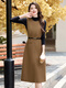 TJQ ​​Luxury High-End-Marke Strickkleid für Frauen 2025 Herbst neuer Stil Slim Fit Slim Basis Mode Rock Camel M schlägt vor, dass 105jin [Jin gleich 0,5 kg entspricht]
