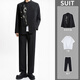 Mr. Lu's New Chinese Style Men's Dress for Engagement Irregular Suit Suit Chinese Style Stand Collar Golden Bamboo Embroidery Mao Suit Black (Suit/T01 White T/Trousers) XL
