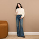 Sancai 2025 new winter style high-waisted brushed jeans casual pants slim-fit bell-bottom trousers micro-flared trousers S