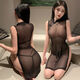 Sexy lingerie 2025 new sexy cheongsam hot pajamas uniform date shirt qqny black dress thong open black socks one size
