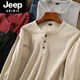 JEEP SPIRIT Jeep waffle Henry collar men's solid color loose knitted collar button-down shirt casual spring and autumn long-sleeved new product light gray XS (100-115Jin Jin equals 0.5kg)