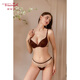 Triumph bra and underwear for women, patchwork lace, small breast push-up underwear set, women's French sexy sexy side breast top-up bra, coffee 75B