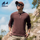 Hai Xing Henry Collar Long Sleeve T-Shirt Men's 2025 Autumn New Solid Color Casual Bottoming Shirt Men's Simple Loose Top Brown S