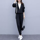 Pinhuifei Traje de verano para mujeres de gran tamaño Swearswear Sportswear ligeramente gordo MM adelgazante y escondite que cubre el vientre Traje de madre suelto de dos piezas 693 Negro [estilo de primavera y otoño] 4xl Jianyi regular 160-180Jin [Jin equivale a 0.5 kg]