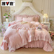 Yalu Korean lace baby velvet bed skirt four-piece set winter double-sided milk velvet warm bed sheet quilt cover three-piece set Chanel Garden-Pink Jade bed cover 1.5m four-piece set
