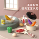 Xidici Children's House Playing Kitchen Toys Cooking Girl Simulation Sound Light Kitchen Counter Set Fruit Cut Happy Birthday Gift