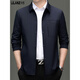 Lilan Men's Spring and Autumn Fashion Jacket Men's Middle-aged Dad's Executive Jacket Solid Color Lapel Anti-Wrinkle High-end Jacket Black 2XL 185/100