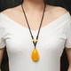 Mu Huanshi wax beeswax pendant sweater chain natural amber raw stone chicken fat yellow water drop necklace for men and women (with national inspection certificate) black material water drop pendant with fashionable cotton rope style
