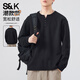 Baleno S&K series Henley collar men's long-sleeved T-shirt autumn trendy tops and sweatshirts spring and autumn inner layering shirts black M recommended 90-105 Jin Jin equals 0.5 kg