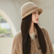 Catman Hat Women's Autumn and Winter Fashion Versatile Basin Hat Wool Winter Warmth British Retro Elegant Fisherman Hat Temperament Hat Khaki 56-59CM