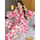 Victoria's style [counter quality] Mickey pajamas for women's summer ice silk two-piece set 2024 new large size women's spring and autumn style home 869#NY flowers L