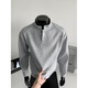 Introducing Henry collar, right shoulder, composite heavyweight long-sleeved T-shirt for men, autumn loose large size casual bottoming shirt, boys' clothes, white gray 4XL