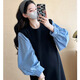 Ranqi Mommy Maternity Clothing 2025 Autumn New Designer Fake Two-piece Shirt Knitted Skirt Loose Slimming Spliced Maternity Dress Picture Color L