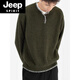 JEEP SPIRIT American retro design casual Henry collar sweater sweater for men and women loose autumn couple lazy pullover top green high quality M