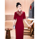Rabbit style etiquette dress cheongsam Ao Dai cheongsam dress improved version cheongsam catwalk performance long cheongsam dress burgundy 2XL