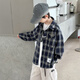 Xizai Pier Children's Clothing Boys' Shirts Spring and Autumn New Style Medium and Large Boys Casual Plaid Shirt Cardigan Thin Jacket Versatile and Trendy Navy 160