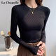 La Chapelle American style right-shoulder bottoming shirt long-sleeved T-shirt for women 2026 spring and autumn new style inner slim-fitting top white M