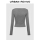 
UR2025 new winter women's clothing simple and relaxing Henry neck short slim T-shirt UYB450013 flower gray M