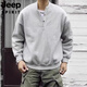 JEEP SPIRIT Japanese retro autumn and winter men's Henry collar long-sleeved bottoming shirt casual loose pullover sweatshirt thickened large size black style plus velvet 3XL
