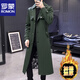 ROMON Men's Super Long and Handsome British Windbreaker Trendy Autumn and Winter Trendy Brand Extended Over-the-Knee Jacket Korean Style Velvet Coat Navy XL Size 135-155Jin Jin is equal to 0.5 kg