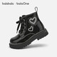 Balabala children's shoes girls Martin boots glossy 2026 new spring and autumn baby boots zipper style New Year's anti-slip love shape