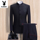 Playboy Chinese tunic suit for young men, embroidered dragon, Chinese stand collar, slim suit, Chinese style groom suit, Chinese style wedding banquet, black dragon top + pants + shirt 180B
