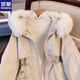 ROMON Parka Women's Winter Plush Cotton Jacket 2025 New Waist Slimming Thick Cotton Jacket Jacket Beige M