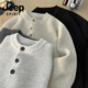 JEEP SPIRIT 2025 American casual retro Henry collar sweater men's autumn and winter lazy style high-end knitted sweater for men black L