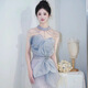Mermaid evening dress for women 2025 new style high-end atmosphere niche French annual meeting host evening dress gray blue M 85Jin Jin is equal to 0.5kg -90Jin Jin is equal to 0.5kg. Card code to shoot large