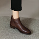 Belle's high-end super soft genuine leather flat-soled French style ankle boots for women 2024 spring and autumn retro brown (single lining) 38