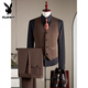 Playboy Double Breasted Wool Suit Men's Suit Business Formal High Quality Slim Plus Size Groom Wedding Suit Three Piece Black Suit+Trousers+Vest L (110-125Jin Jin equals 0.5kg)