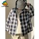 G.duck little yellow duck children's hooded shirt spring, summer and autumn new plaid shirt girls, middle and older children new boys handsome 100-color hooded plaid shirt 110