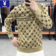 Playboy (PLAYBOY) high-end European goods full-print ironing sweatshirt for men spring and autumn casual fashion luxury trendy brand round neck long sleeve T-shirt for men 6625 black 2XL