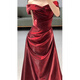 Wutuo one-shoulder toast dress burgundy wedding evening dress female host engagement banquet light luxury bride burgundy M
